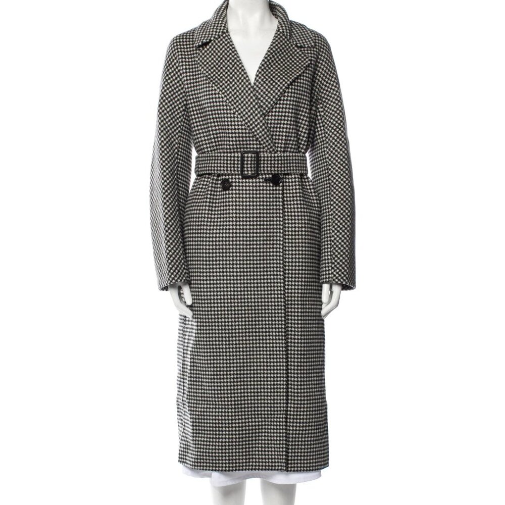 NWOT Max Mara Virgin Wool Black White Printed Trench Coat Belt Womens Size 42